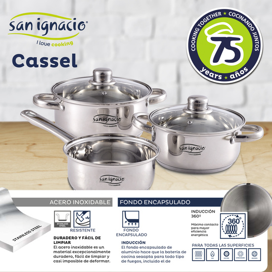 San Ignacio Batería de Cocina 8 Piezas Acero Inoxidable con Set Sartenes  20/24/28cm