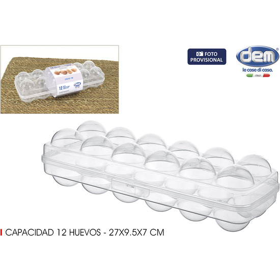 Tradineur - Huevera de plástico con tapadera para huevos, 12 espacios para  huevos, cocina, repostería, fabricada en España, 7 x