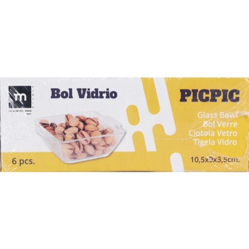 SET 6 BOLS VIDRIO CUADRADO 10,5X9XH3,5CM PICPIC - Imagen 2