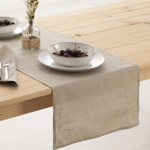 Camino de mesa lino 100% Taupe  Categoría: 100% Lino liso  Calidad: Tejido 100% lino 195 grs.  Camino de mesa con hilos naturales de lino orgánico. Un producto exclusivo