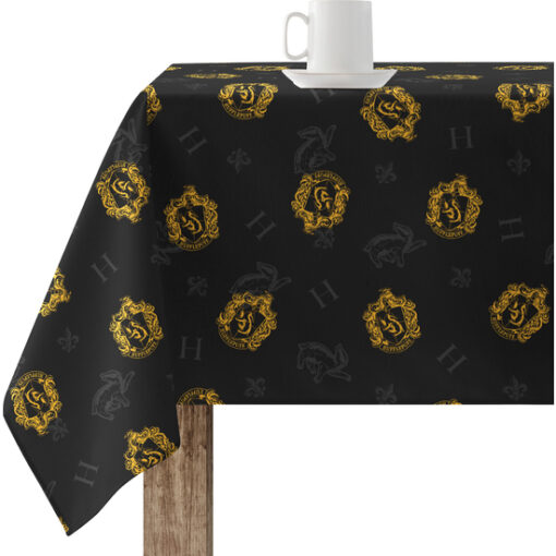 Mantel resinado (tacto plastificado) antimanchas modelo Hufflepuff Shield Black