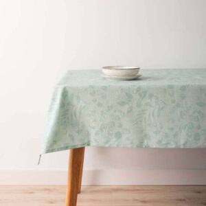 Mantel antimanchas jacquard Bacoli 32010D2 Turquesa. Mantel confeccionado con un innovador acabado resinado