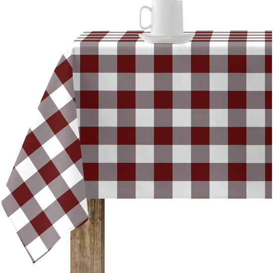 Mantel resinado antimanchas modelo Cuadros Granate Categoría: Vichy Lovers Calidad: Tejido 100% algodón resinado antimanchas (tacto plastificado). Mantel confeccionado antimanchas