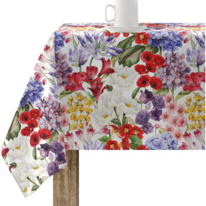 Mantel resinado antimanchas modelo 0120-261  Categoría: Nueva colección algodón  Calidad: Tejido 100% algodón resinado antimanchas (tacto plastificado).  Mantel confeccionado antimanchas