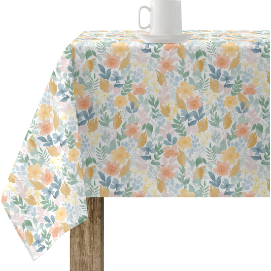 Mantel resinado antimanchas modelo 0120-192 Categoría: Nueva colección algodón Calidad: Tejido 100% algodón resinado antimanchas (tacto plastificado). Mantel confeccionado antimanchas