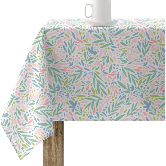 Mantel resinado antimanchas modelo 0120-242 Categoría: Nueva colección algodón Calidad: Tejido 100% algodón resinado antimanchas (tacto plastificado). Mantel confeccionado antimanchas