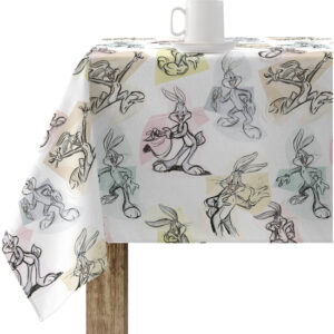 Mantel resinado (tacto plastificado) antimanchas modelo Looney Sketch 01  Modelo: Looney Sketch 01 Color: multicolor Composición: Tejido 100% algodón resinado. Tipo de Confección:  Tipo de Estampación: Estampamos en pigmento