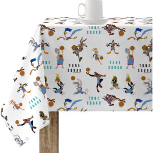 Mantel resinado (tacto plastificado) antimanchas modelo Tune Squad 03  Modelo: Tunes Squad 03 Color: multicolor Composición: Tejido 100% algodón resinado. Tipo de Confección:  Tipo de Estampación: Estampamos en pigmento