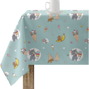 Mantel resinado (tacto plastificado) antimanchas modelo Yummy Tom Jerry 5  Modelo: Yummy Tom Jerry 5 Color: multicolor Composición: Tejido 100% algodón resinado. Tipo de Confección:  Tipo de Estampación: Estampamos en pigmento