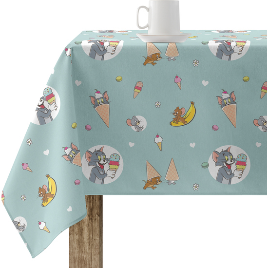 Mantel resinado (tacto plastificado) antimanchas modelo Yummy Tom Jerry 5 Modelo: Yummy Tom Jerry 5 Color: multicolor Composición: Tejido 100% algodón resinado. Tipo de Confección: Tipo de Estampación: Estampamos en pigmento
