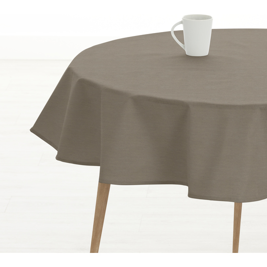 Mantel redondo resinado antimanchas Rodas 91 Categoría: Manteles XL y redondos Calidad: Tejido 100% algodón resinado antimanchas (tacto plastificado). Mantel redondo confeccionado antimanchas