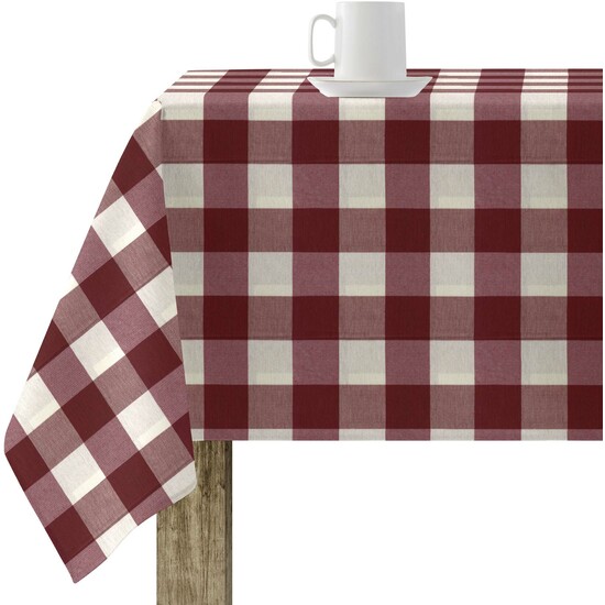Mantel resinado modelo Cuadros 550-03 Categoría: Vichy Lovers Calidad: Tejido 65% algodón orgánico - 35% poliéster resinado antimanchas (tacto plastificado). Mantel confeccionado antimanchas