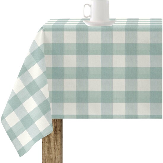 Mantel resinado modelo Cuadros 550-12 Categoría: Vichy Lovers Calidad: Tejido 65% algodón orgánico - 35% poliéster resinado antimanchas (tacto plastificado). Mantel confeccionado antimanchas
