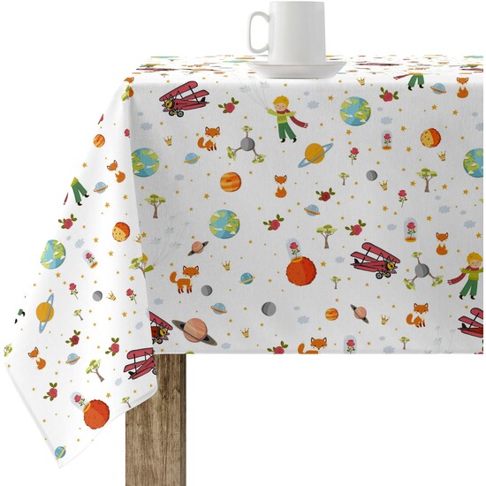 Mantel resinado antimanchas modelo UNIVERSO 1 Categoría: ULTIMAS OPORTUNIDADES Calidad: Tejido 100% algodón resinado antimanchas (tacto plastificado). Mantel confeccionado antimanchas