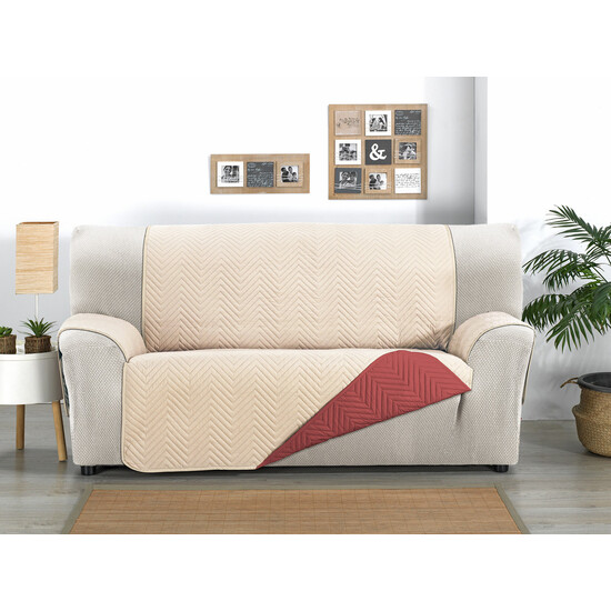 CUBRE SOFÁ MILANO 2 PLAZAS BEIGE/ROJO - Imagen 2