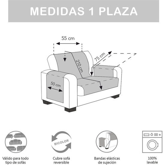 CUBRE SOFÁ MILANO 1 PLAZA BERENJENA/SALMÓN - Imagen 4