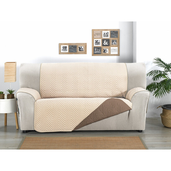 CUBRE SOFÁ MILANO 3 PLAZAS XL BEIGE/MARRÓN - Imagen 2