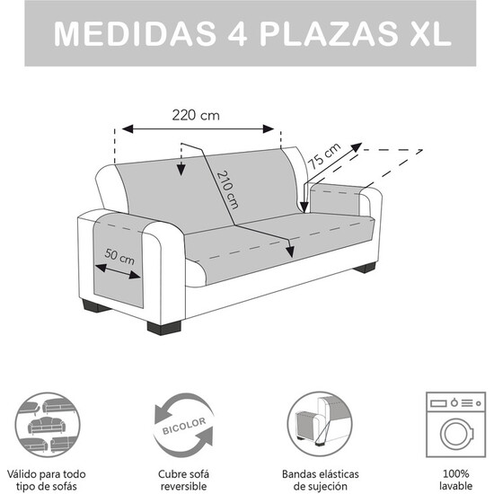 CUBRE SOFÁ MILANO 4 PLAZAS XL BEIGE/MARRÓN - Imagen 4