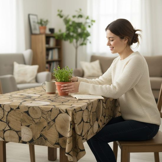 MANTEL HULE TRUNKS MARRÓN 140 REDONDO