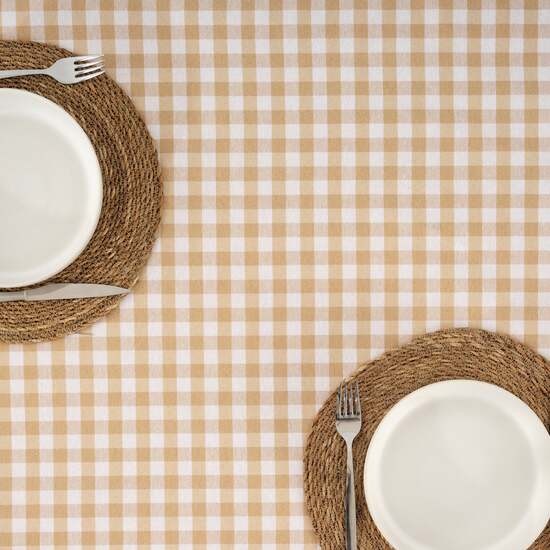 MANTEL VICHY CUADROS BEIG TACTO TELA 200X140 CM - Imagen 5