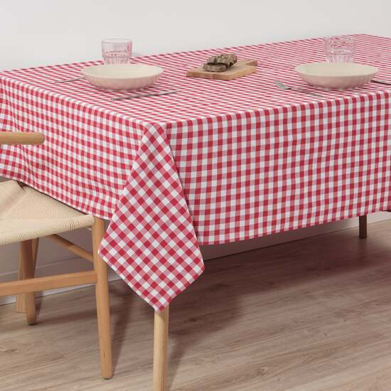 MANTEL VICHY CUADROS ROJO TACTO TELA 200X140 CM - Imagen 2
