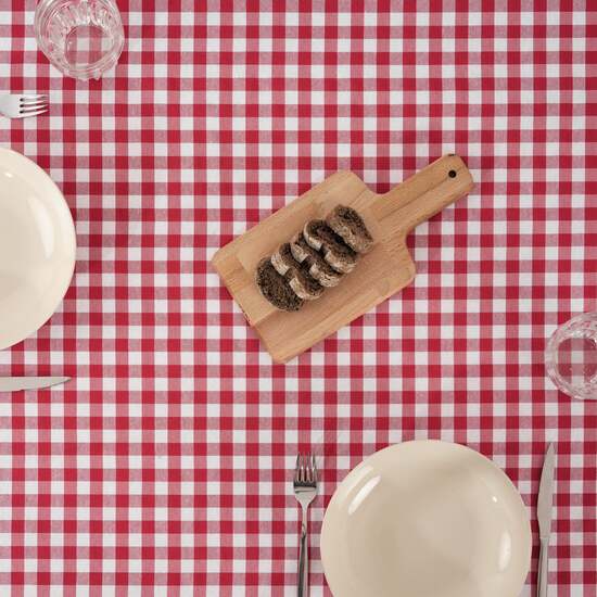 MANTEL VICHY CUADROS ROJO TACTO TELA 200X140 CM - Imagen 4