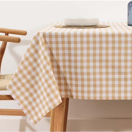 Mantel vichy cuadros Beig tacto tela 250x140 cm