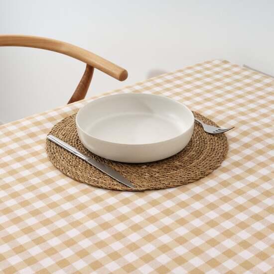 MANTEL VICHY CUADROS BEIG TACTO TELA 250X140 CM - Imagen 3