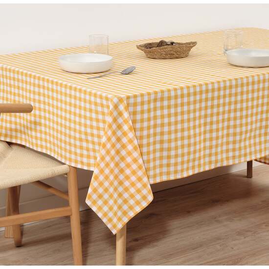 MANTEL VICHY CUADROS AMARILLO TACTO TELA 100X140 CM - Imagen 2