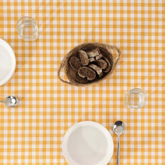 MANTEL VICHY CUADROS AMARILLO TACTO TELA 200X140 CM - Imagen 6